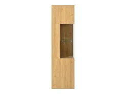 Vitrine de cor natural com 3 portas, iluminação LED e prateleiras em vidro, MDF