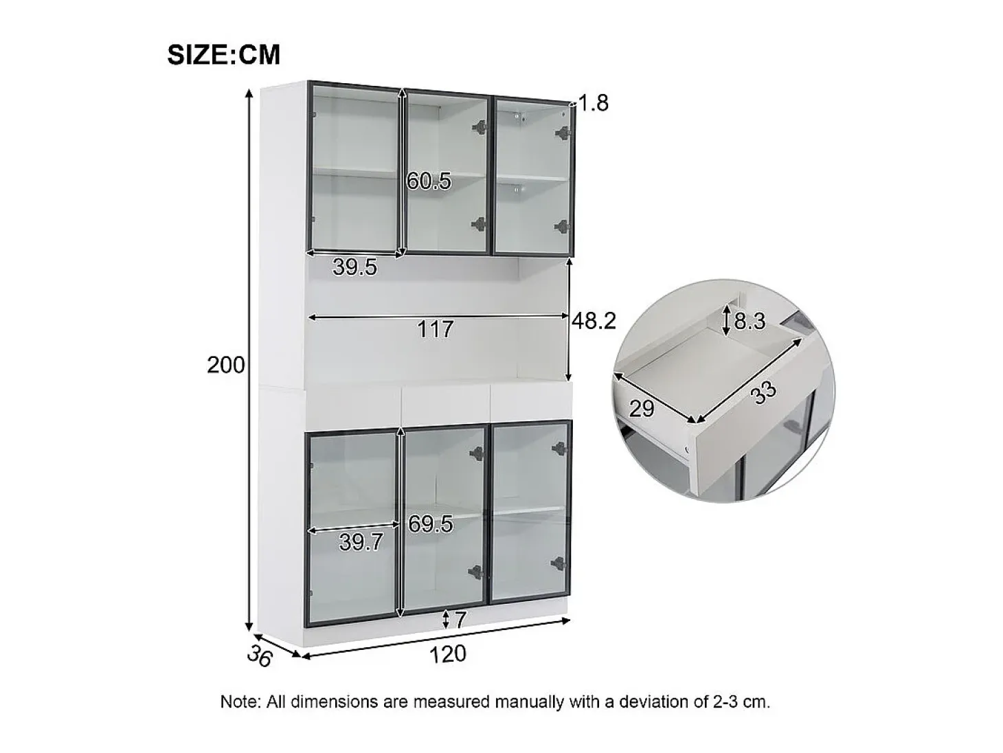 Vitrine de Parede - 12 Portas Vidro + 6 Gavetas - com LED RGB - Painel Partículas 240x36x200cm