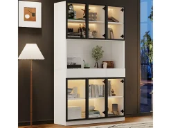 Vitrine de Parede - 6 Portas de Vidro + 3 Gavetas - com LED RGB - Painel Partículas 120x36x200cm