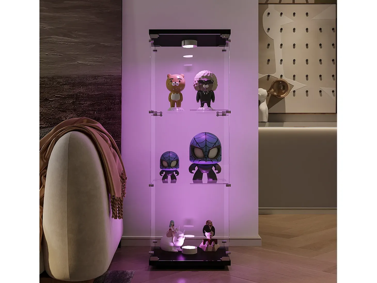 Vitrine de Vidro - 3 Prateleiras - Com LEDs, Luz e Trava, Preta