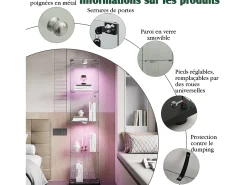 Vitrine de vidro – 5 prateleiras, portas duplas, vitrine para sala de estar