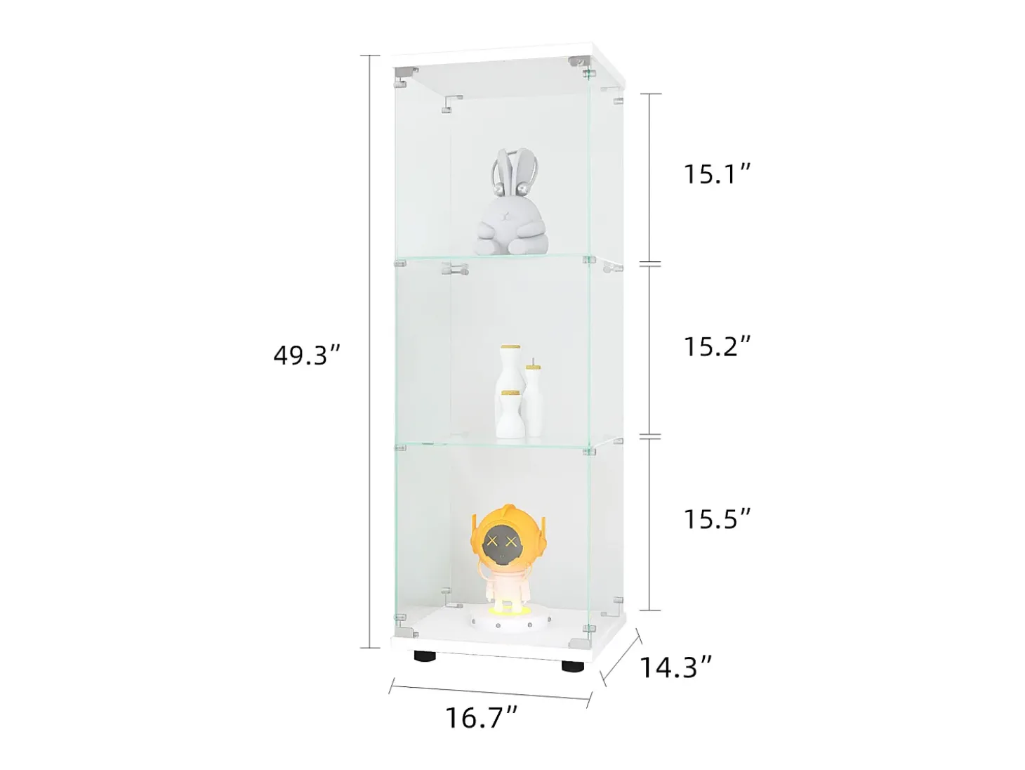 Vitrine de vidro - 3 prateleiras de vidro - com portas e fechadura - branca