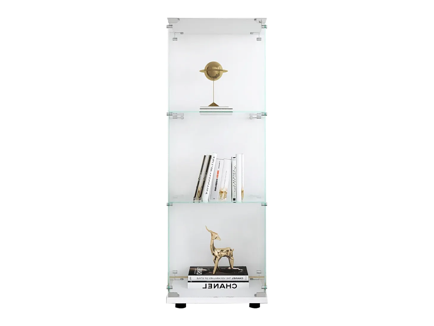 Vitrine de vidro - 3 prateleiras de vidro - com portas e fechadura - branca