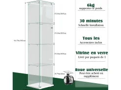 Vitrine de vidro – 5 prateleiras, portas duplas, vitrine para sala de estar