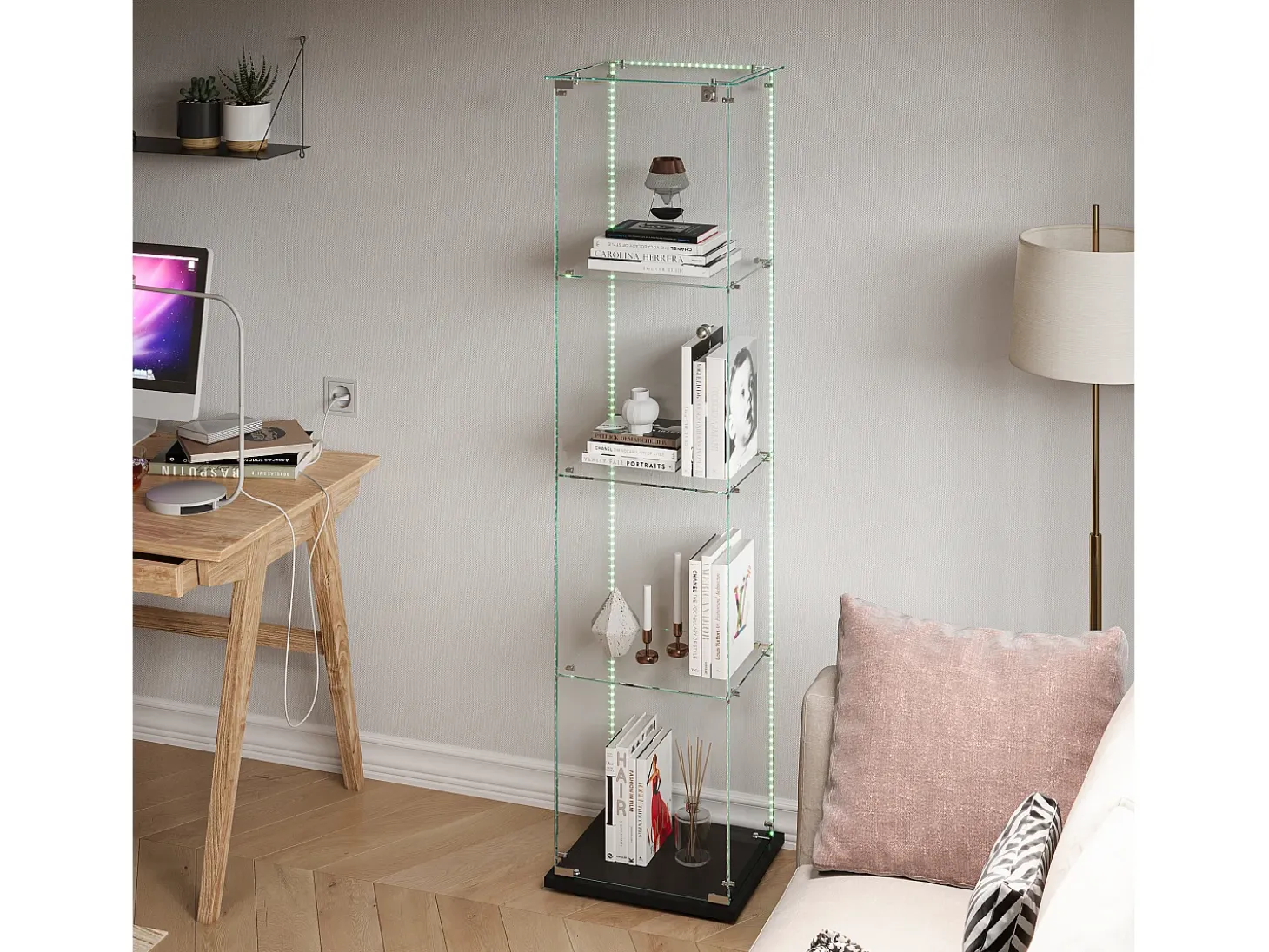 Vitrine de vidro – 5 prateleiras, portas duplas, vitrine para sala de estar