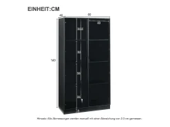 Vitrine de vidro - 80 x 40 x 160 cm - com LEDs + 2 portas de armazenamento com prateleiras móveis - aglomerado - preto