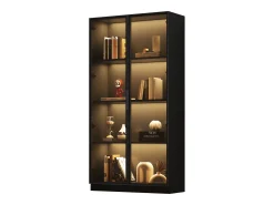 Vitrine de vidro - 80 x 40 x 160 cm - com LEDs + 2 portas de armazenamento com prateleiras móveis - aglomerado - preto
