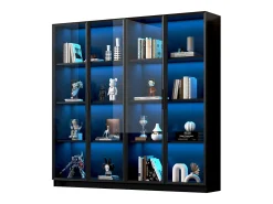 Vitrine de vidro - 160 x 40 x 160 cm - com LEDs - Armazenamento de 4 portas com prateleiras móveis - aglomerado - preto
