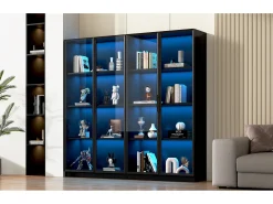 Vitrine de vidro - 160 x 40 x 160 cm - com LEDs - Armazenamento de 4 portas com prateleiras móveis - aglomerado - preto