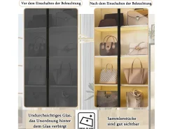 Vitrine de vidro - 60 x 40 x 160 cm - com LEDs + 3 gavetas + portas de vidro temperado - aglomerado - branca