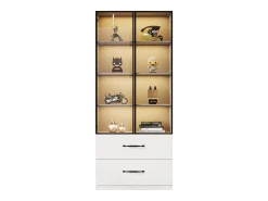 Vitrine de vidro - 60 x 40 x 160 cm - com LEDs + 3 gavetas + portas de vidro temperado - aglomerado - branca
