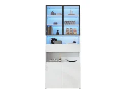 Vitrine de vidro - 70 x 30 x 200 cm - com 1 gaveta + 2 portas de vidro + LEDs - aglomerado - branco