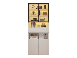 Vitrine de vidro - 70 x 30 x 200 cm - com 1 gaveta + 2 portas de vidro + LEDs - aglomerado - branco