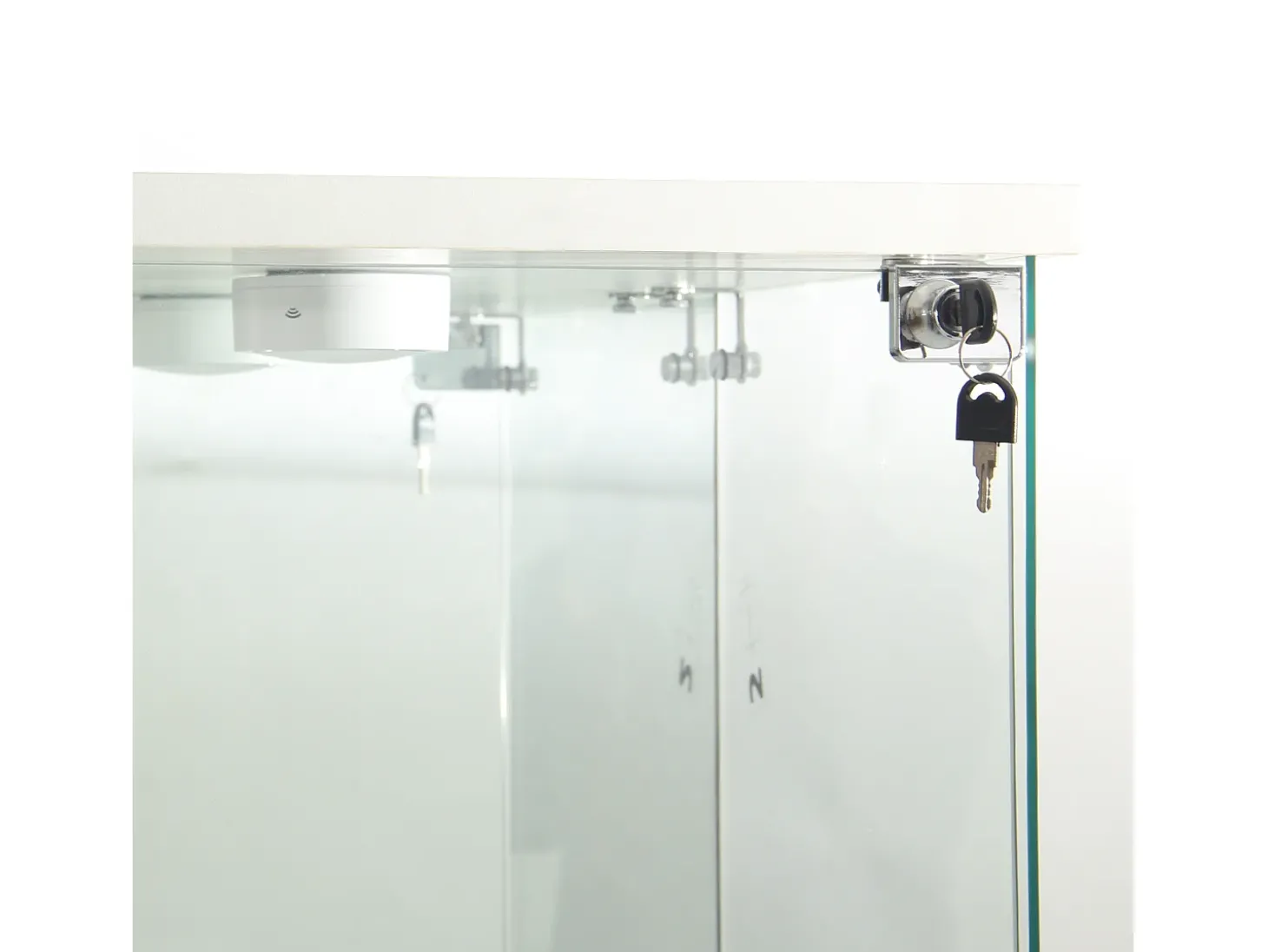 Vitrine de vidro com 1 porta e fechadura, para sala de estar, branca com luz e espelho, 164x42,5x36,5 cm