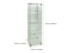 Vitrine de vidro com 1 porta e fechadura, para sala de estar, branca com luz e espelho, 164x42,5x36,5 cm