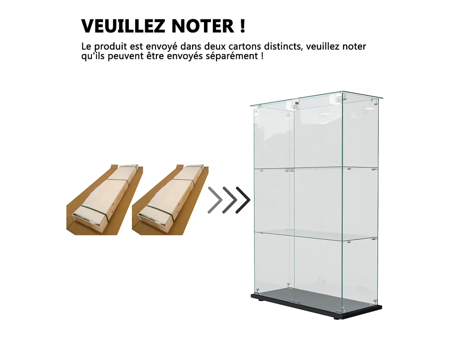 Vitrine de vidro com 4 prateleiras e portas duplas – Móveis elegantes para sala de estar