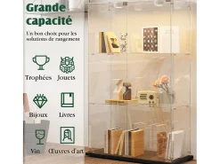 Vitrine de vidro com 4 prateleiras e portas duplas – Móveis elegantes para sala de estar