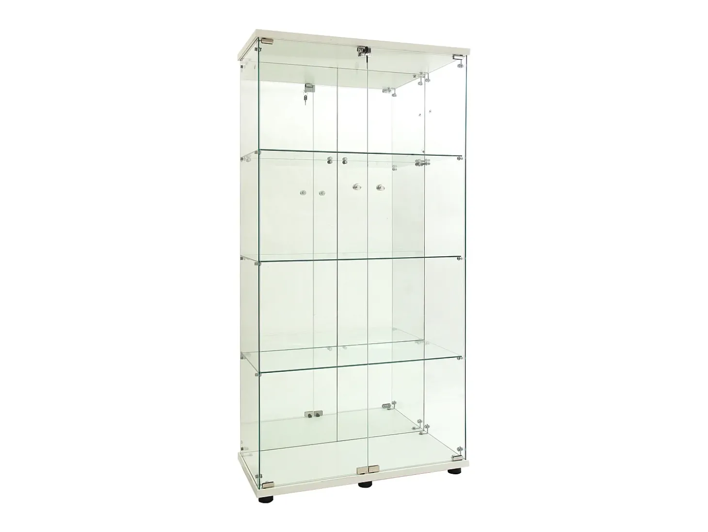 Vitrine de vidro com 4 prateleiras, vitrine de 2 portas com luz e fechadura, branca