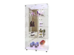Vitrine de vidro com 4 prateleiras, vitrine de 2 portas com luz e fechadura, branca