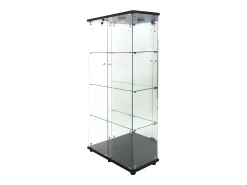 Vitrine de vidro com 4 prateleiras, vitrine de 2 portas com luz e fechadura, preta