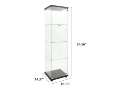 Vitrine de vidro com 4 prateleiras, LED, 1 porta, 164x42x36 cm, armário de coleta, preto, transparente