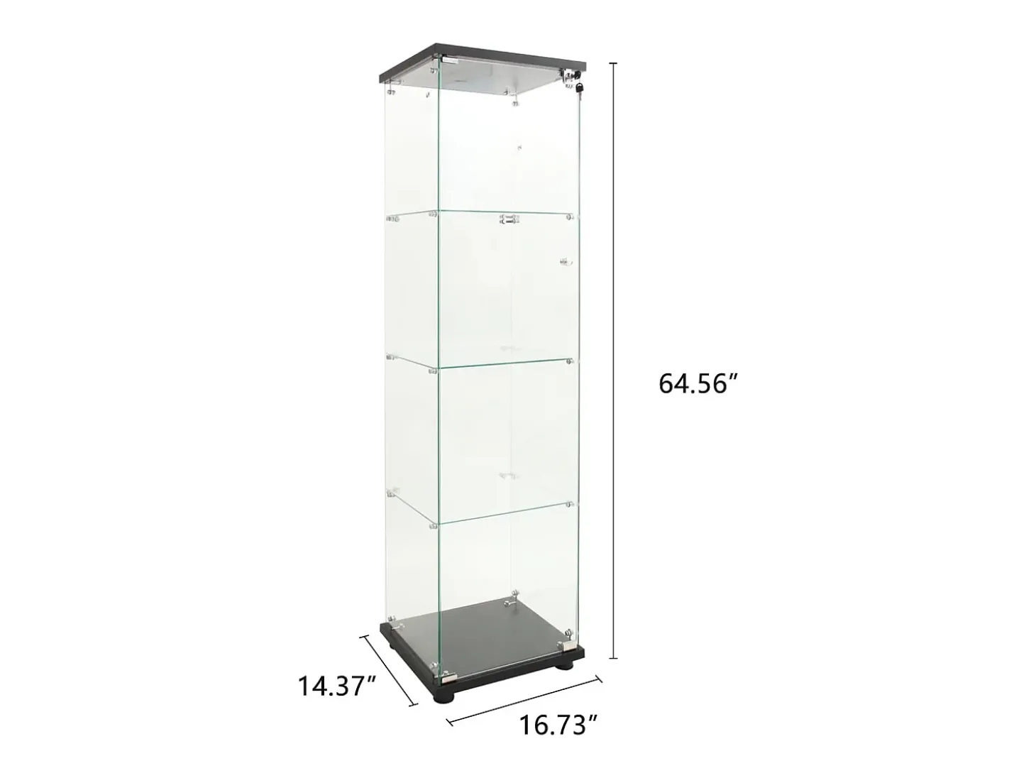 Vitrine de vidro com 4 prateleiras, LED, 1 porta, 164x42x36 cm, armário de coleta, preto, transparente