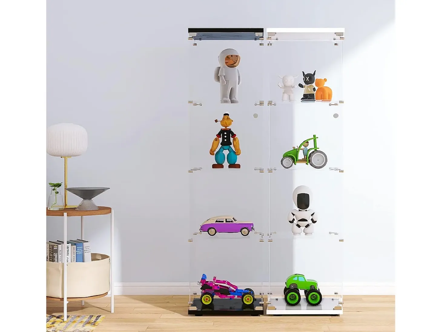 Vitrine de vidro com 4 prateleiras e 1 porta, 164x42x36 cm, armário de coleção, preto, transparente