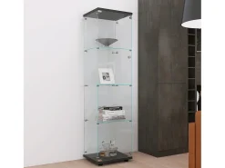 Vitrine de vidro com 4 prateleiras e 1 porta, 164x42x36 cm, armário de coleção, preto, transparente