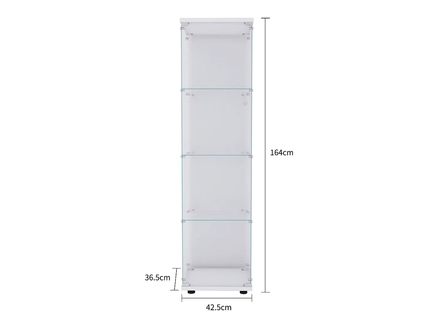 Vitrine de vidro com 4 prateleiras e 1 porta, 164x42,5x36,5 cm, armário de coleção, branco, transparente