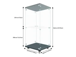 Vitrine de vidro com 2 prateleiras, vitrine de vidro com luzes LED e portas, 86x40x36 cm, preta