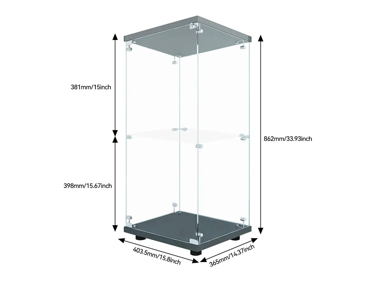 Vitrine de vidro com 2 prateleiras, vitrine de vidro com luzes LED e portas, 86x40x36 cm, preta