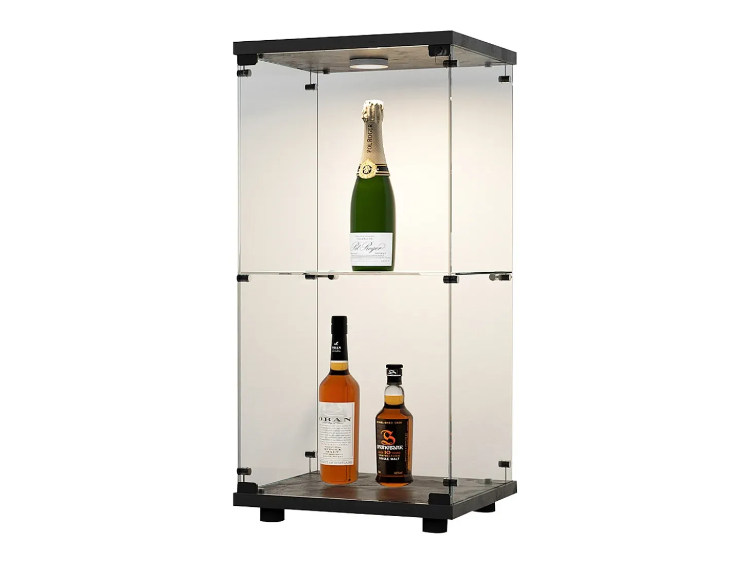 Vitrine de vidro com 2 prateleiras, vitrine de vidro com luzes LED e portas, 86x40x36 cm, preta