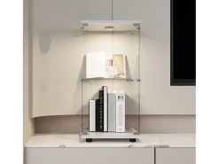 Vitrine de vidro com 2 prateleiras, vitrine de vidro com luzes LED e portas, 86x40x36 cm, branca