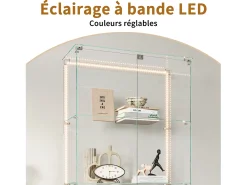 Vitrine de vidro com 5 prateleiras e iluminação LED personalizável – Base preta