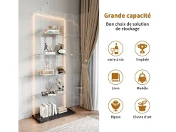 Vitrine de vidro com 5 prateleiras e iluminação LED personalizável – Base preta