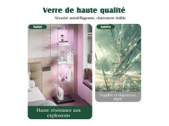 Vitrine de vidro com iluminação LED acionável por toque, portas e prateleiras com fechadura, 163x40x35 cm, preta