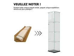 Vitrine de vidro com iluminação LED acionável por toque, portas e prateleiras com fechadura, 163x40x35 cm, preta