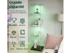Vitrine de vidro com iluminação LED acionável por toque, portas e prateleiras com fechadura, 163x40x35 cm, preta