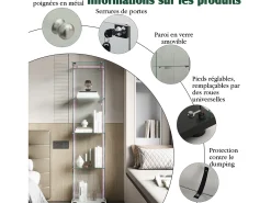 Vitrine de vidro com iluminação LED, portas e prateleiras com fechadura, ideal para sala de estar/bar, 163x40x35 cm, branca.