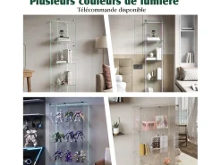 Vitrine de vidro com iluminação LED, portas e prateleiras com fechadura, ideal para sala de estar/bar, 163x40x35 cm, branca.