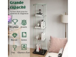 Vitrine de vidro com iluminação LED, portas e prateleiras com fechadura, ideal para sala de estar/bar, 163x40x35 cm, preta.