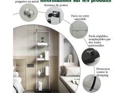 Vitrine de vidro com iluminação LED, portas e prateleiras com fechadura, ideal para sala de estar/bar, 163x40x35 cm, preta.