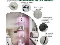 Vitrine de vidro com iluminação LED acionável por toque, portas e prateleiras com fechadura, 163x40x35 cm, branca.