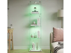 Vitrine de vidro com iluminação LED acionável por toque, portas e prateleiras com fechadura, 163x40x35 cm, branca.