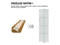 Vitrine de vidro com iluminação LED acionável por toque, portas e prateleiras com fechadura, 163x40x35 cm, branca.