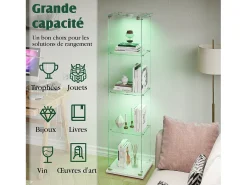 Vitrine de vidro com iluminação LED acionável por toque, portas e prateleiras com fechadura, 163x40x35 cm, branca.