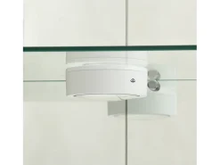 Vitrine de vidro com iluminação LED e fechadura, vitrine de vidro para sala de estar com 2 portas e prateleiras, branca
