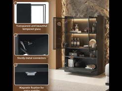 Vitrine de vidro com iluminação LED - Design pop-up - Vitrine para coleções - 35 x 80 x 120 cm, Preta