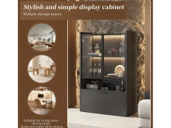 Vitrine de vidro com iluminação LED - Design pop-up - Vitrine para coleções - 35 x 80 x 120 cm, Preta