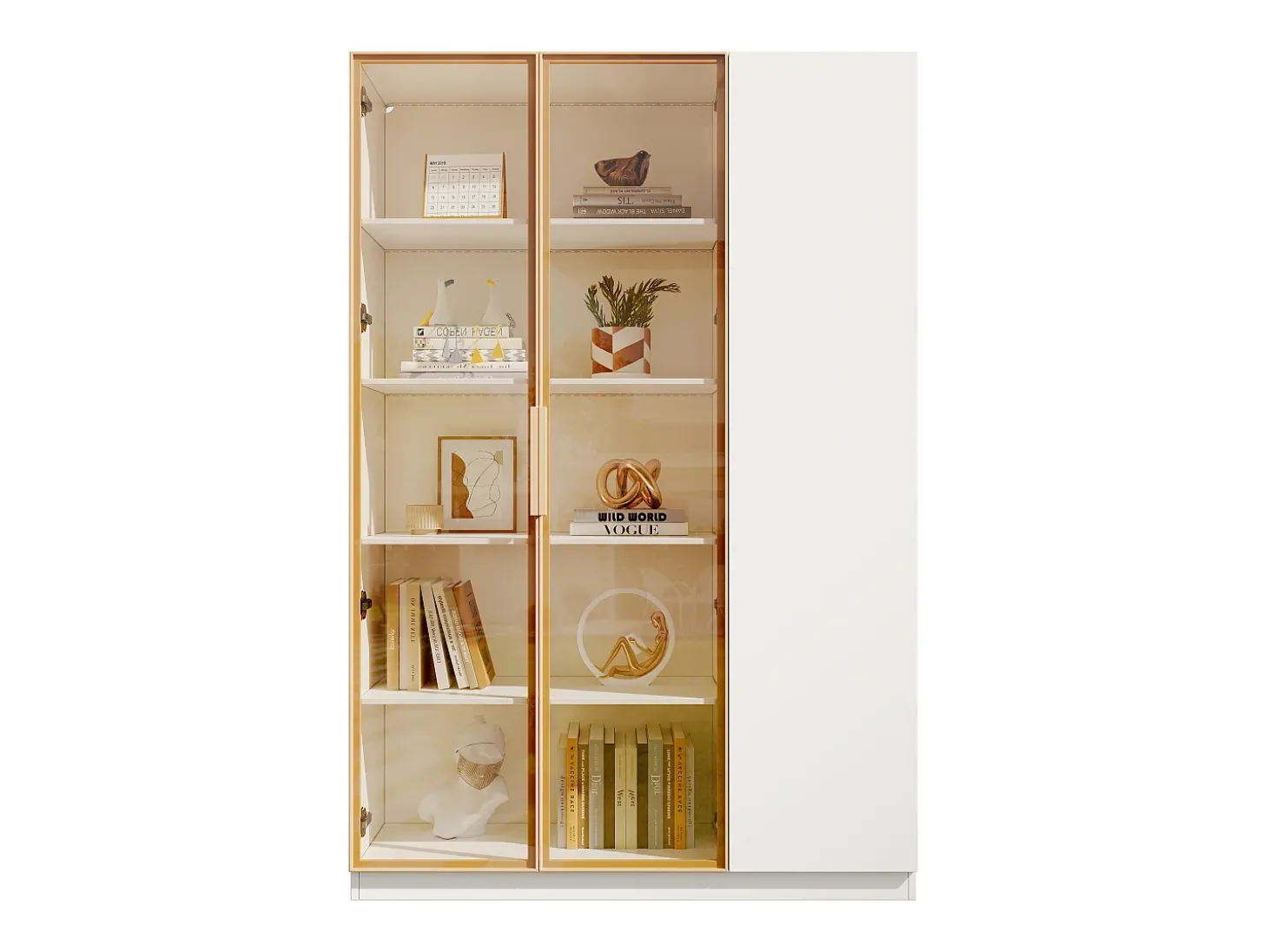 Vitrine de vidro de 165 cm de altura - Iluminação LED - 3 portas - Prateleiras ajustáveis - MDF + Painéis de partículas - Branco